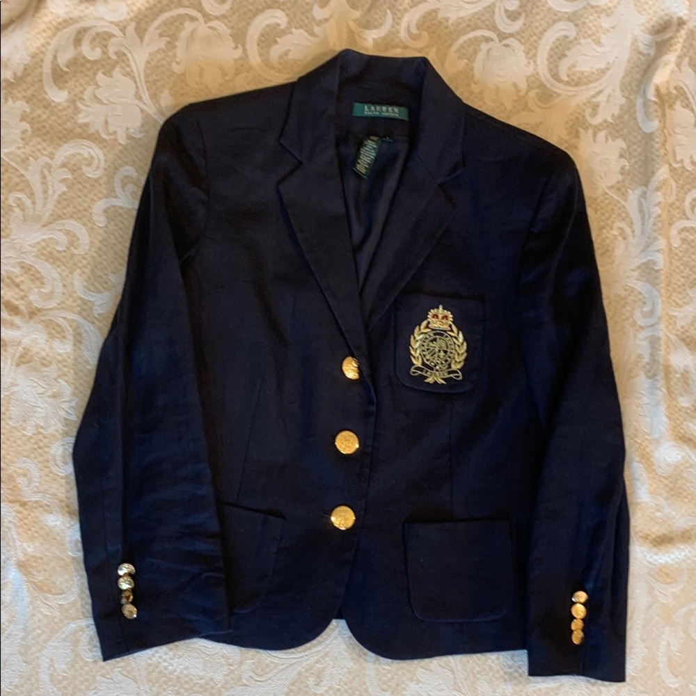 Classic Ralph Lauren Midnight Blue Blazer with Gold Accents